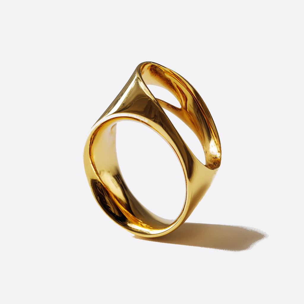 Ahrens & CO. Skulpturaler Ring aus 925er Silber mit 18 K Vergoldung und offener organischer Silhouette