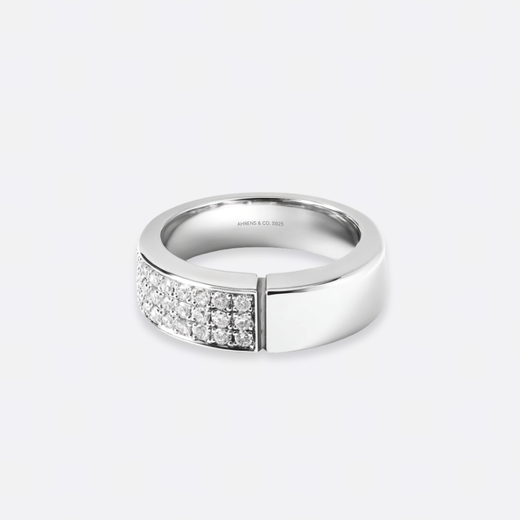 Aperture Pavé Ring IN HIGH-POLISH STERLING SILVER WITH RHODIUM FINISH