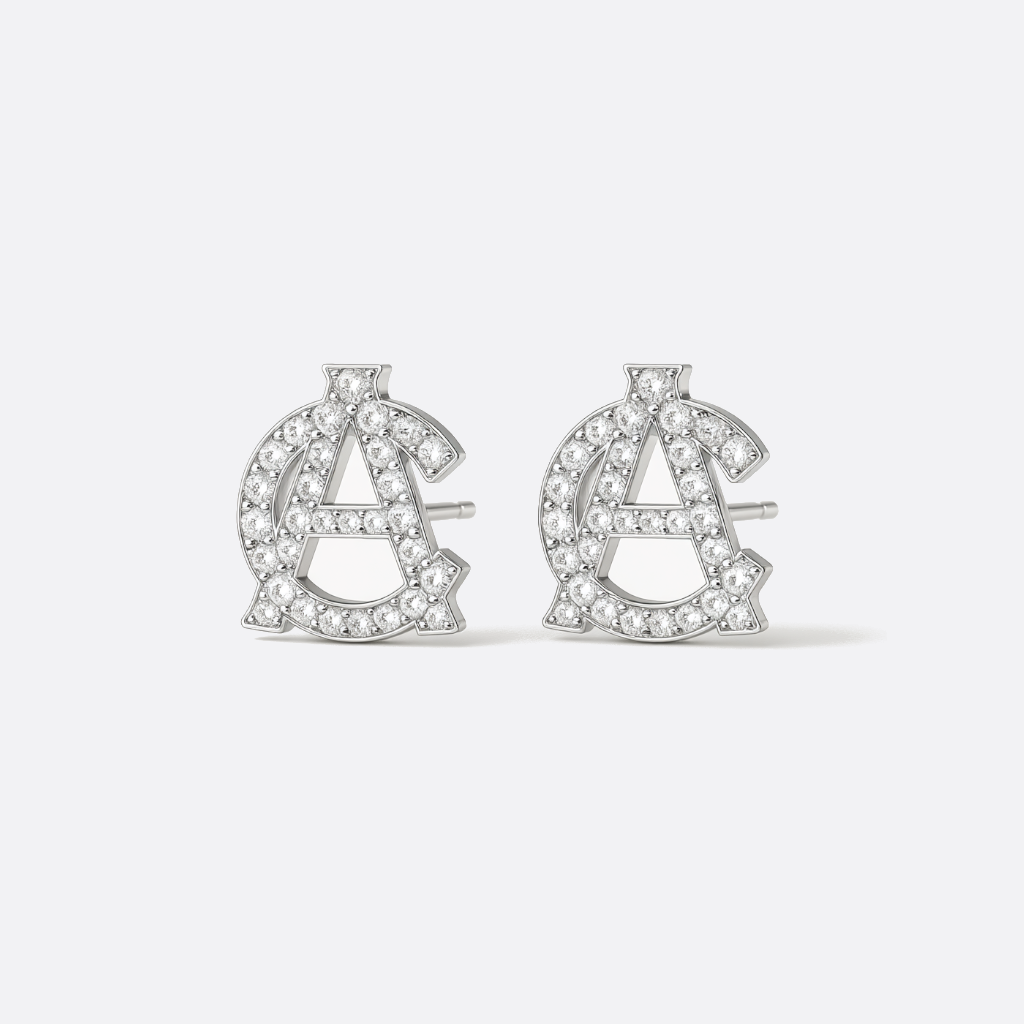 Boucles d'oreilles clous Monogramme A&C Pavé