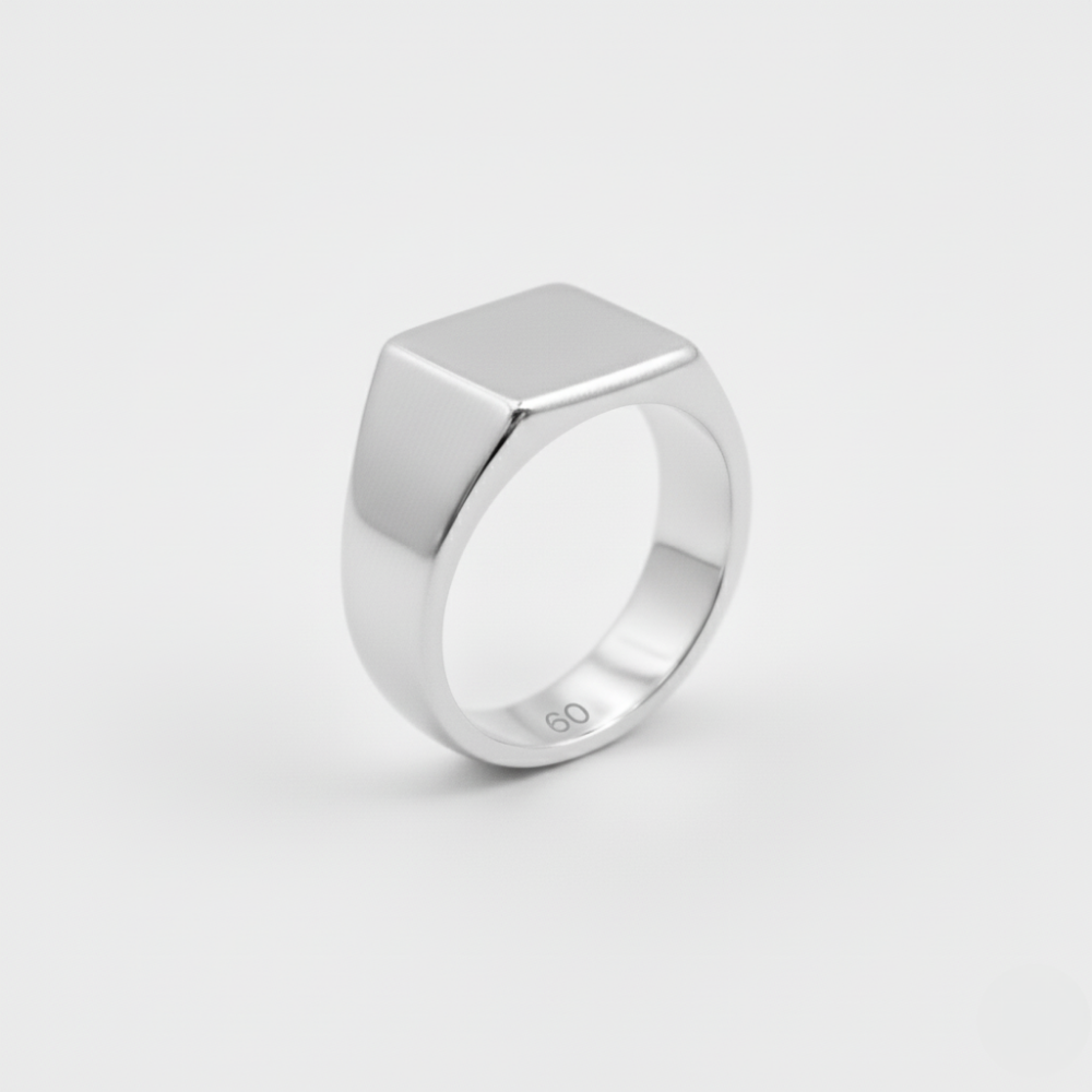 ahrensandco Classic Signet Ring aus Edelstahl mit gebürsteter Oberfläche – moderner Unisex Siegelring aus Paris
