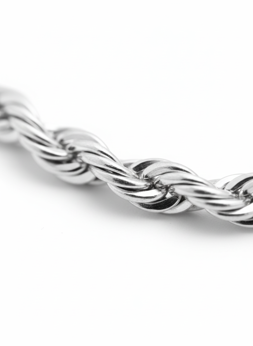 ahrensandco Rope Chain 3 mm aus Edelstahl – feine Kordelkette mit polierter Oberfläche und verstellbarer Länge, designed in Paris
