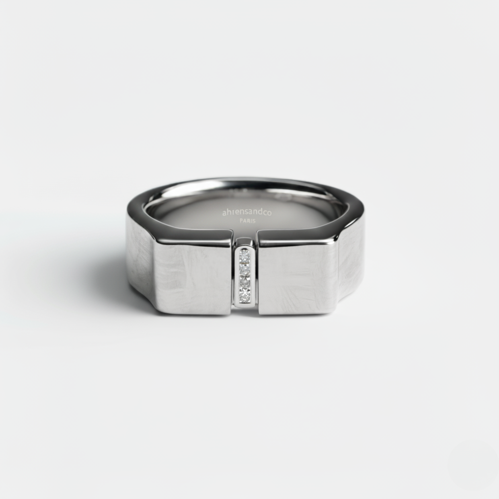 ahrensandco Signet Ring aus Edelstahl rhodiniert mit Zirkonia – Unisex Siegelring Detailansicht